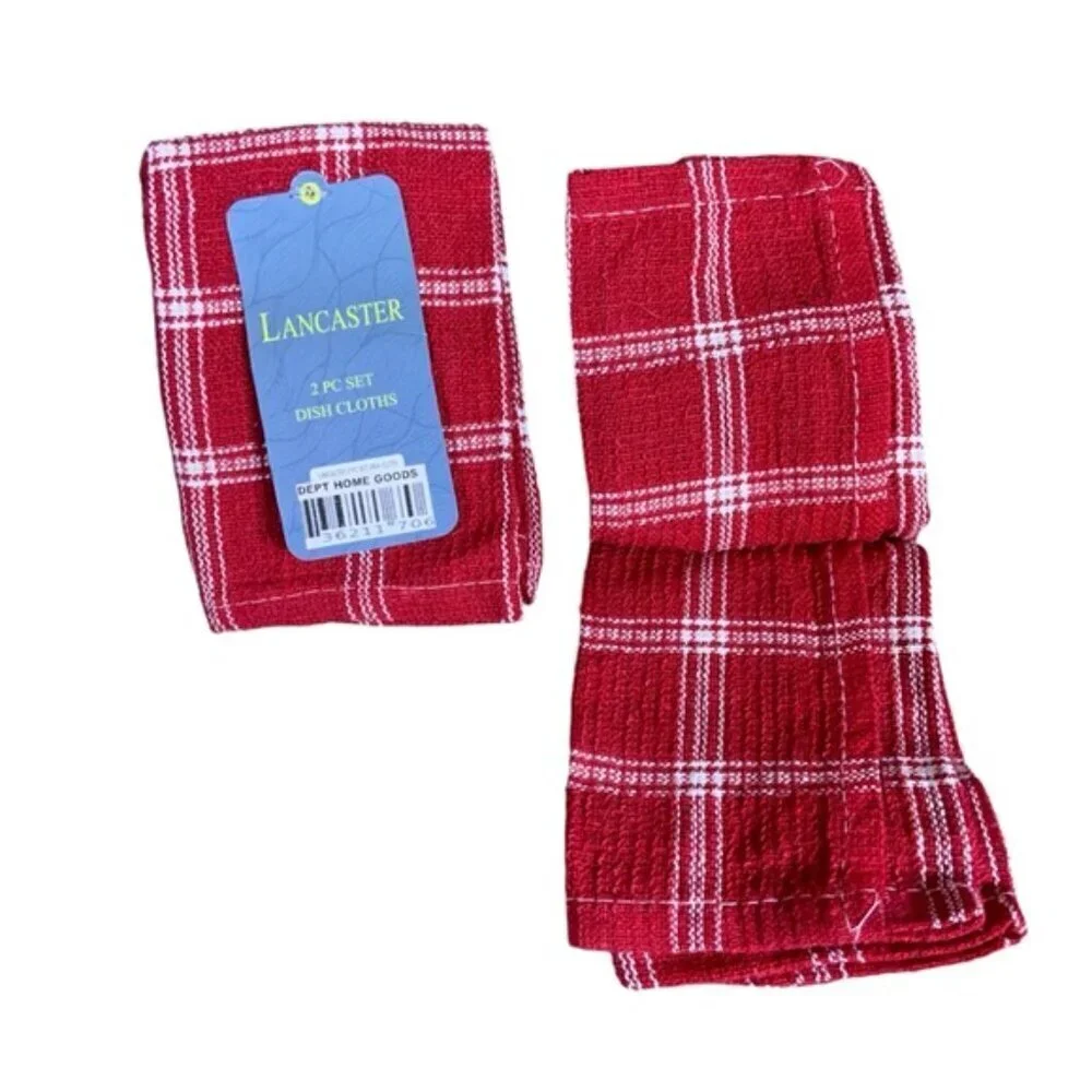 Holiday Soap Dispenser Barn  Farmhouse Plaid Dish Cloth Red White Gift Set 5 PC